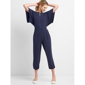GAP Blue Kimono Sleeve Jumpsuit M Pleated Elastic Waist Minimalist Workwear NWT